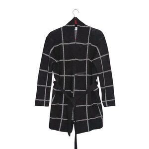 Time And Tru Black Plaid Cardigan Sweater Belted Waist Pockets Size Medium